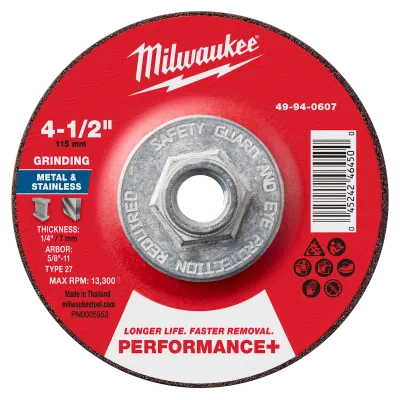 4-1/2" x 1/4" x 5/8"-11 Performance+ Metal Grinding Wheel - Type 27
