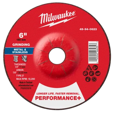 6" x 1/4" x 7/8" Performance+ Metal Grinding Wheel - Type 27