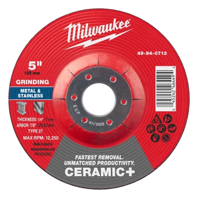 5" x 1/4" x 7/8" Ceramic+ Metal Grinding Wheel - Type 27