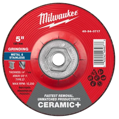 5" x 1/4" x 5/8"-11 Ceramic+ Metal Grinding Wheel - Type 27