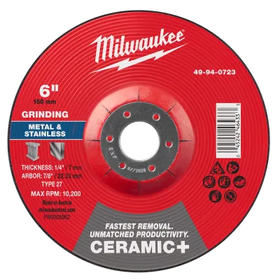 6" x 1/4" x 7/8" Ceramic+ Metal Grinding Wheel - Type 27