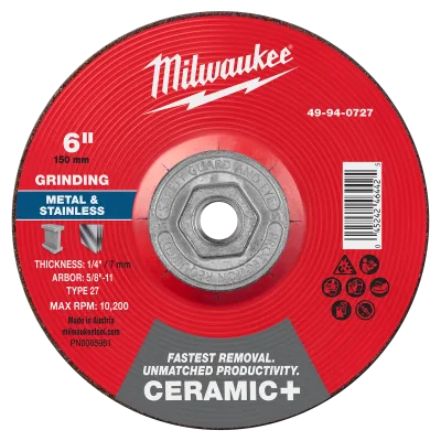 6" x 1/4" x 5/8"-11 Ceramic+ Metal Grinding Wheel - Type 27