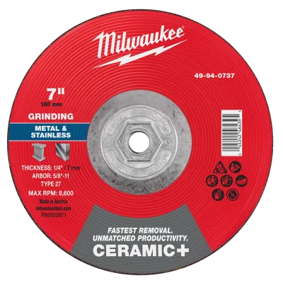 7" x 1/4" x 5/8"-11 Ceramic+ Metal Grinding Wheel - Type 27