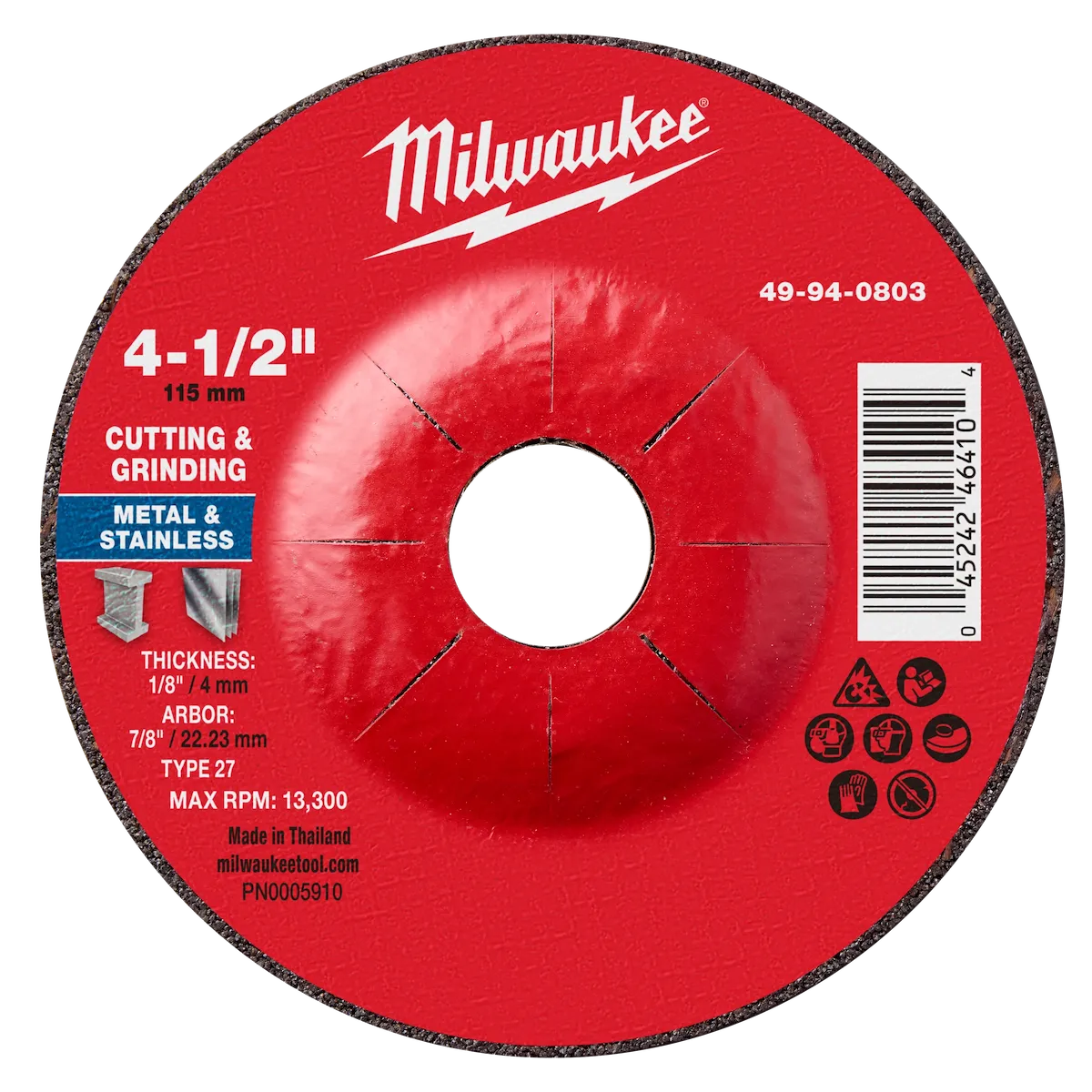 4-1/2" x 1/8" x 7/8" Dual Metal Cut & Grind Wheel - Type 27