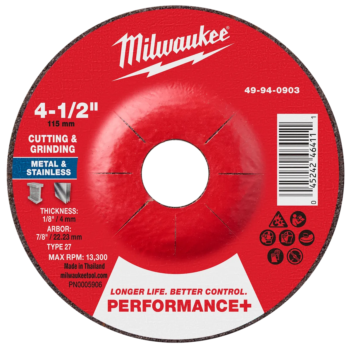 4-1/2" x 1/8" x 7/8" Performance+ Dual Metal Cut & Grind Wheel - Type 27