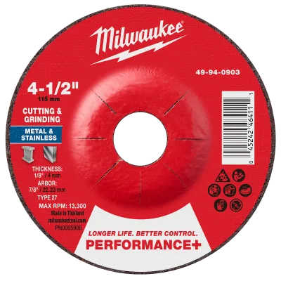 4-1/2" x 1/8" x 7/8" Performance+ Dual Metal Cut & Grind Wheel - Type 27