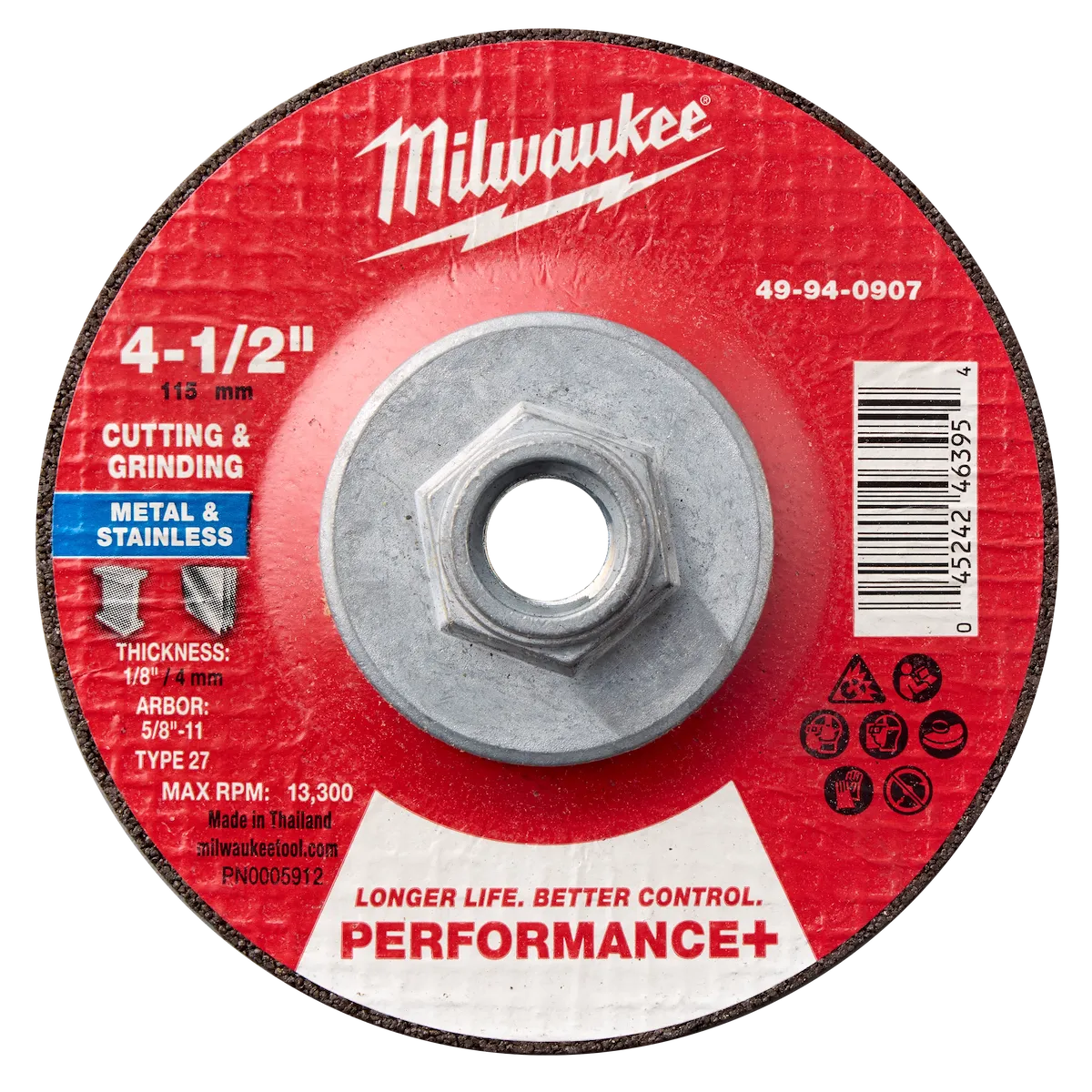 4-1/2" x 1/8" x 5/8-11" Performance+ Dual Metal Cut & Grind Wheel - Type 27