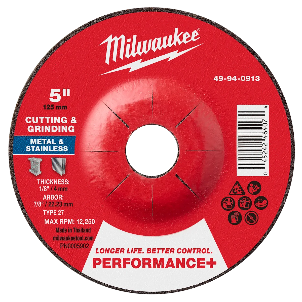 5" x 1/8" x 7/8" Performance+ Dual Metal Cut & Grind Wheel - Type 27
