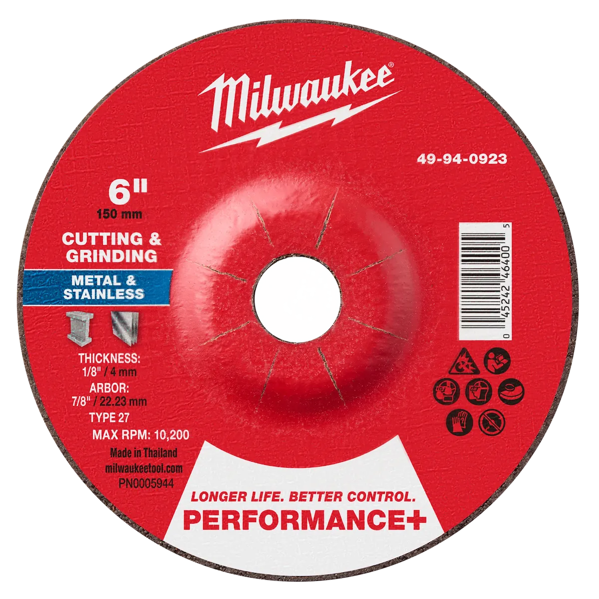 6" x 1/8" x 7/8" Performance+ Dual Metal Cut & Grind Wheel - Type 27