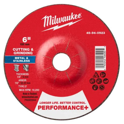 6" x 1/8" x 7/8" Performance+ Dual Metal Cut & Grind Wheel - Type 27