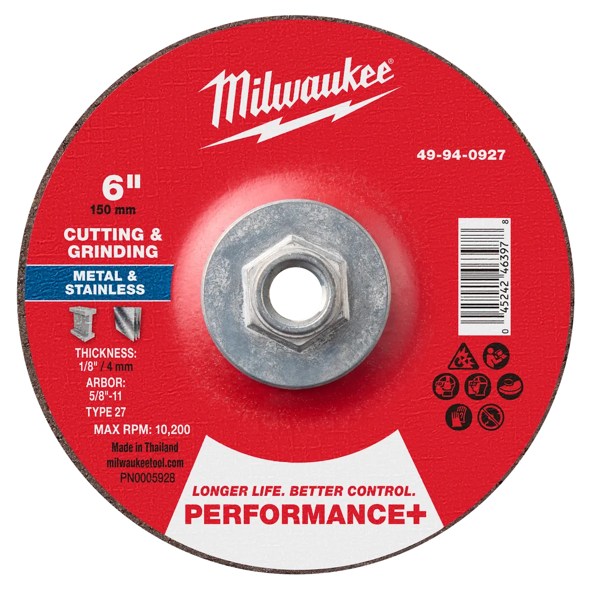 6" x 1/8" x 5/8"-11 Performance+ Dual Metal Cut & Grind Wheel - Type 27