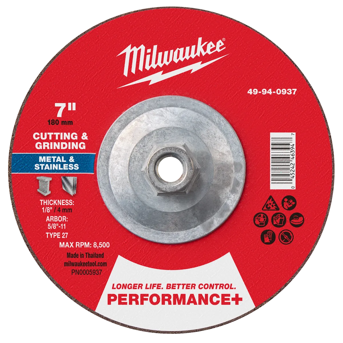 7" x 1/8" x 5/8"-11 Performance+ Dual Metal Cut & Grind Wheel - Type 27
