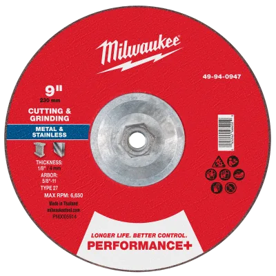 9" x 1/8" x 5/8"-11 Performance+ Dual Metal Cut & Grind Wheel - Type 27