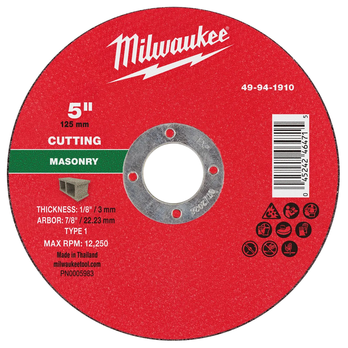 5" x 1/8" x 7/8" Masonry Cut Off Wheel -Type 1