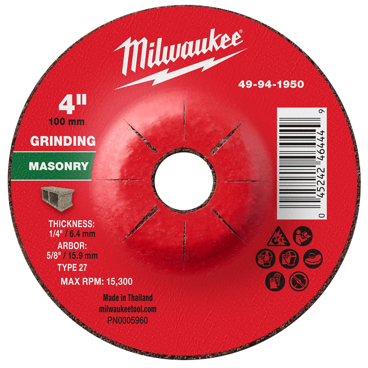 4" x 1/4" x 5/8" Masonry Grinding Wheel - Type 27