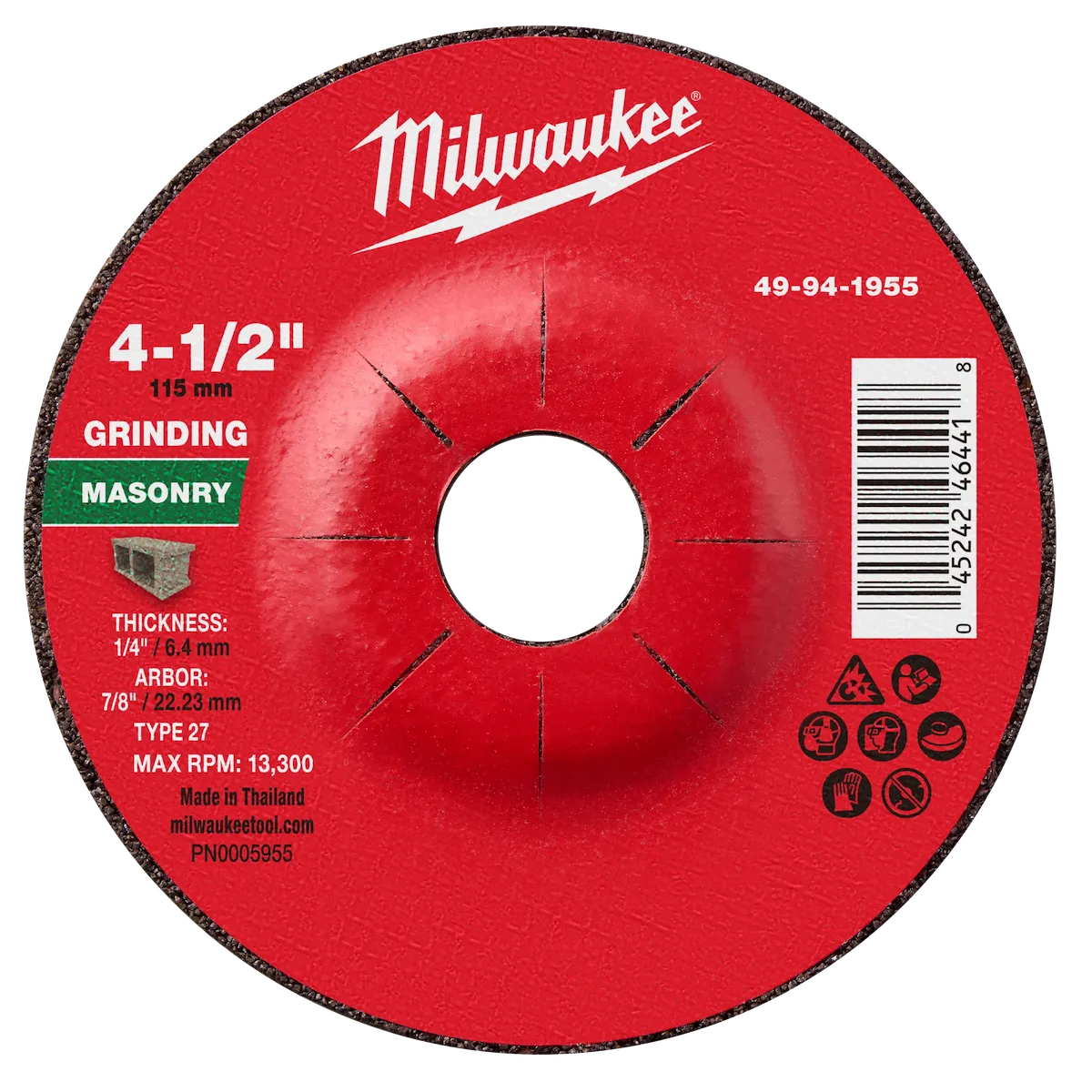 4-1/2" x 1/4" x 7/8" Masonry Grinding Wheel - Type 27