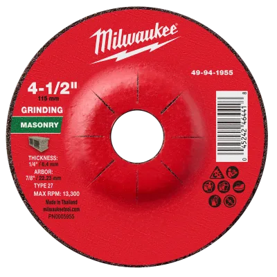 4-1/2" x 1/4" x 7/8" Masonry Grinding Wheel - Type 27