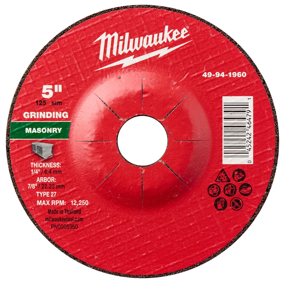 5" x 1/4" x 7/8" Masonry Grinding Wheel - Type 27