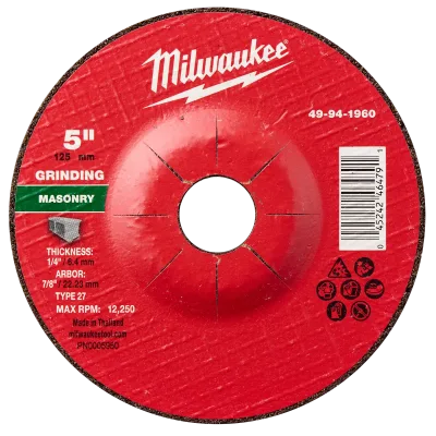 5" x 1/4" x 7/8" Masonry Grinding Wheel - Type 27