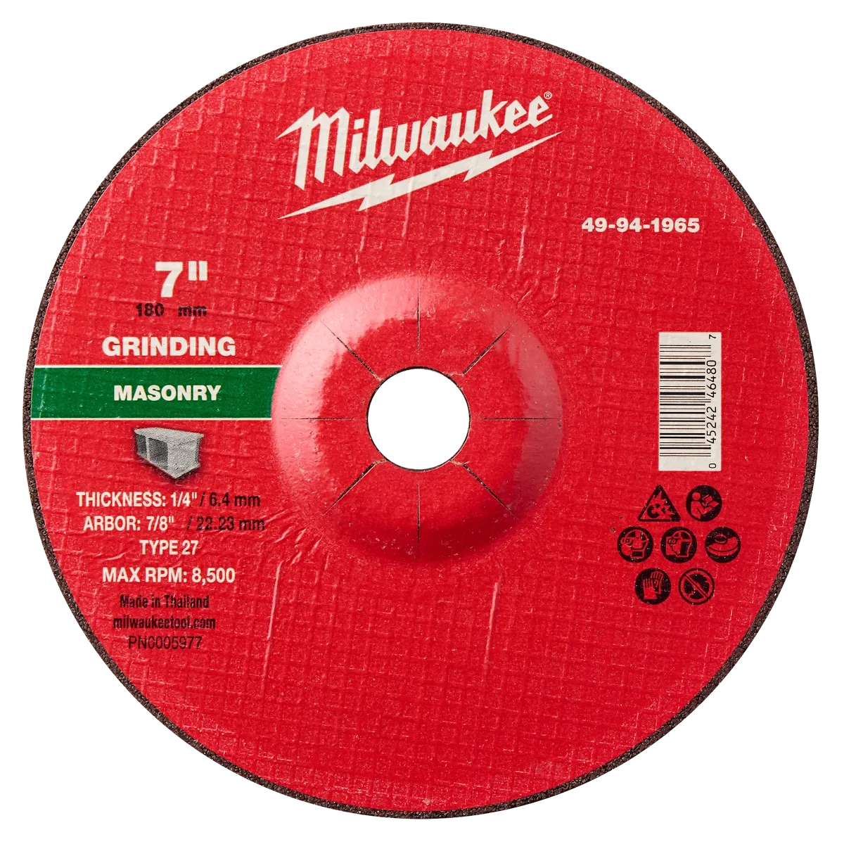 7" x 1/4" x 7/8" Masonry Grinding Wheel - Type 27