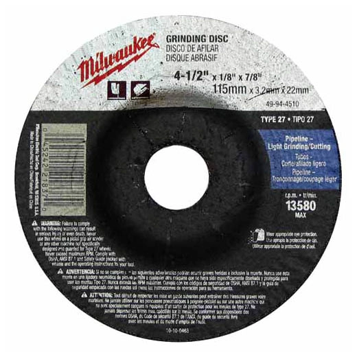 Milwaukee Tool 4-1/2" x 1/4" x 7/8" Grinding Wheel (Type 27) 49-94-4580