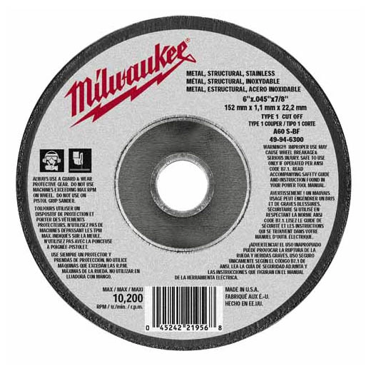 6" x .045" x 7/8" Cut-Off Wheel (Type 1)