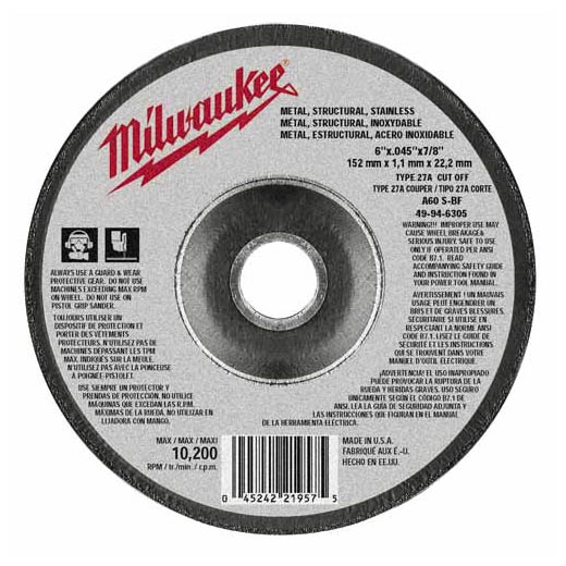 6" x .045" x 7/8" Cut-Off Wheel (Type 27)