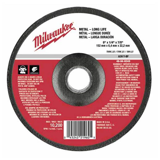 6" x 1/4" x 7/8" Grinding Wheel (Type 27)