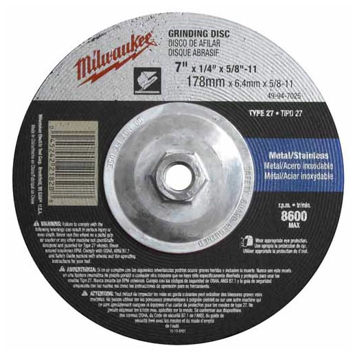 Milwaukee Tool 7" x 1/4" x 5/8-11" Grinding Wheel (Type 27) 49-94-7025
