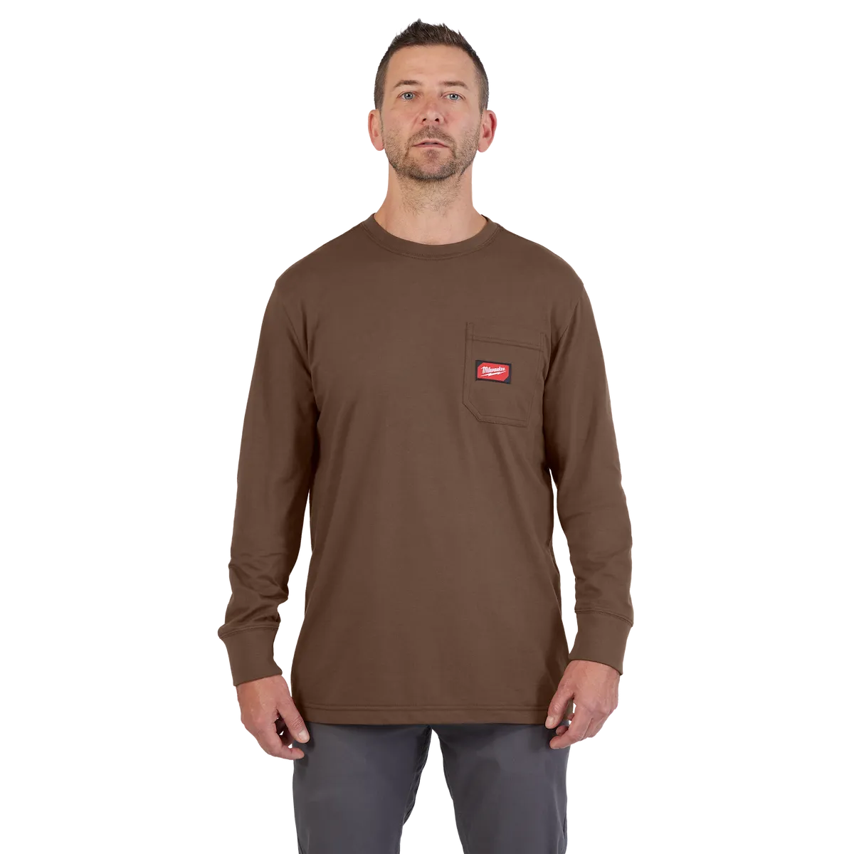 GRIDIRON™ Pocket T-Shirt Long Sleeve, Brown, Large
