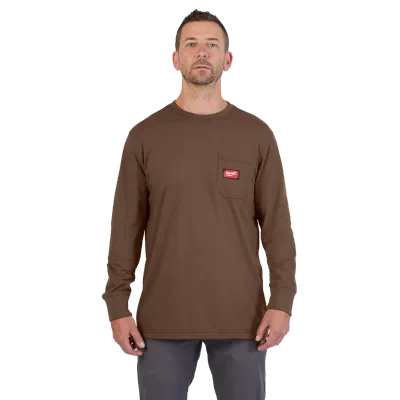 GRIDIRON™ Pocket T-Shirt Long Sleeve, Brown, Small