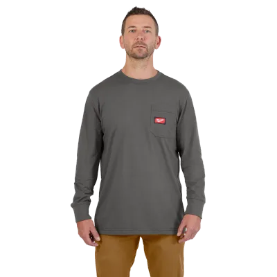 GRIDIRON™ Pocket T-Shirt Long Sleeve, Gray, 2X-LARGE