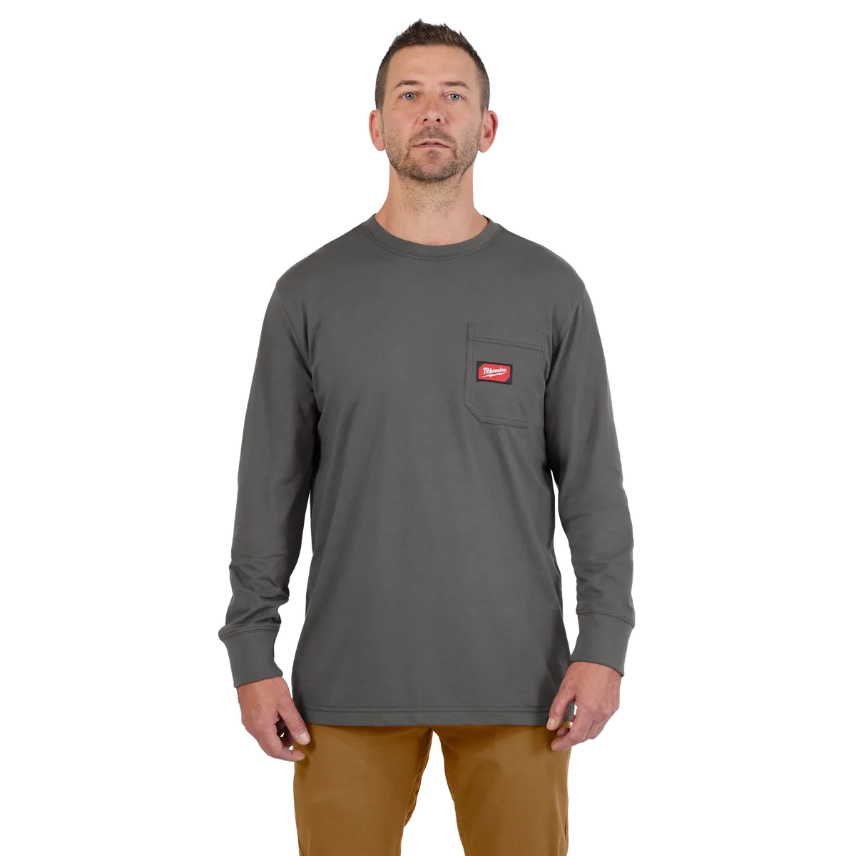 GRIDIRON™ Pocket T-Shirt Long Sleeve, Gray, Small