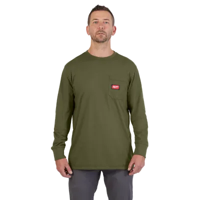 GRIDIRON™ Pocket T-Shirt Long Sleeve, Green, 2X-LARGE