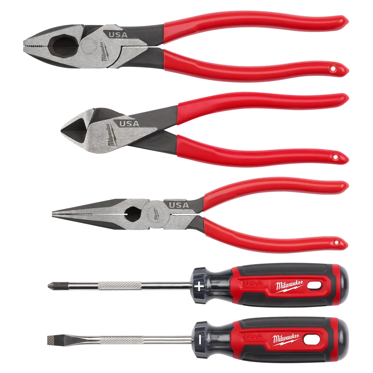 5PC Dipped Grip Cutting Pliers & Cushion Grip Screwdrivers Set (USA)