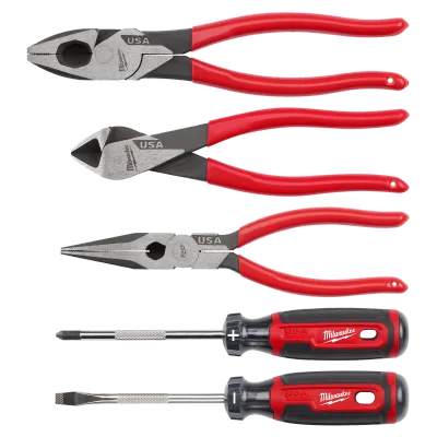 5PC Dipped Grip Cutting Pliers & Cushion Grip Screwdrivers Set (USA)