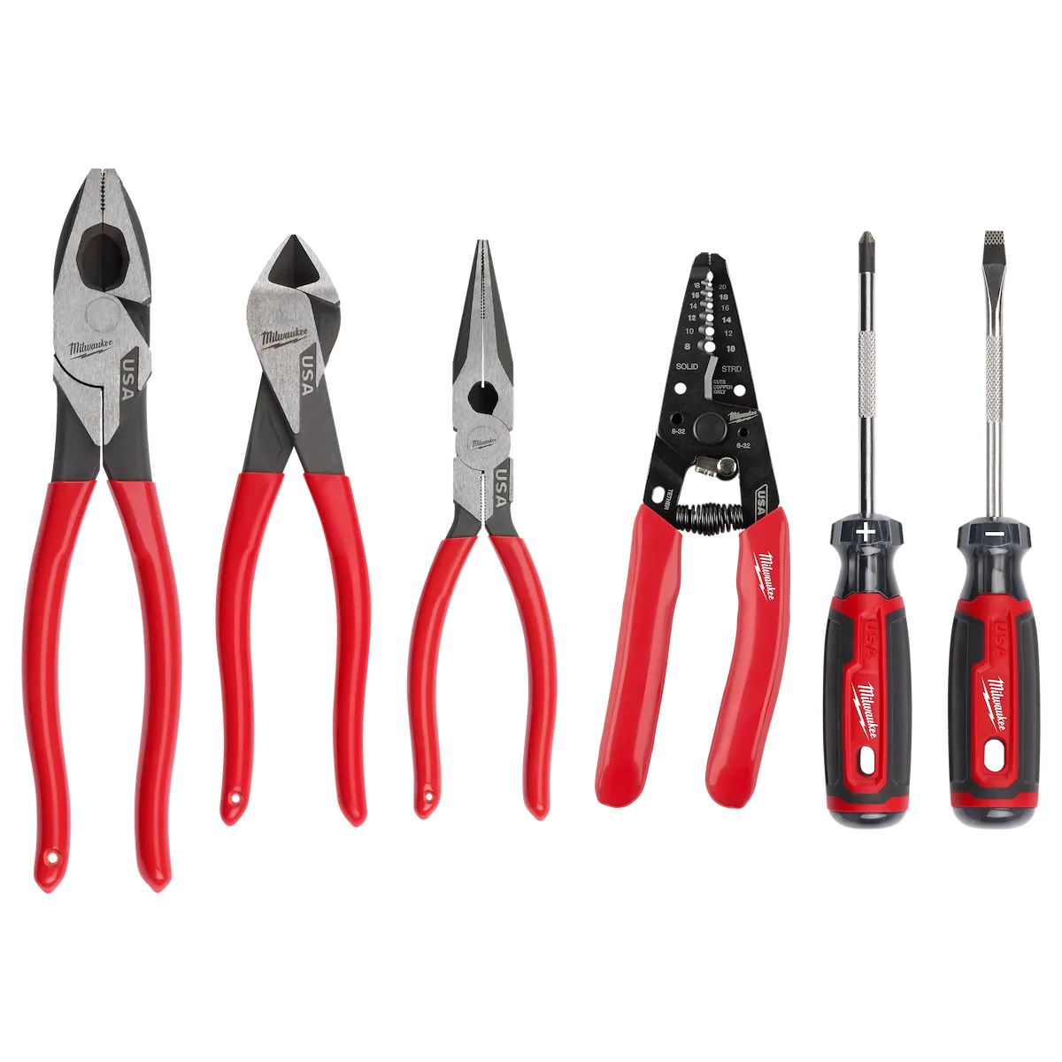 6 PC. Dipped Grip Cutting Pliers, Wire Stripper, & Cushion Grip Screwdrivers Set (USA)