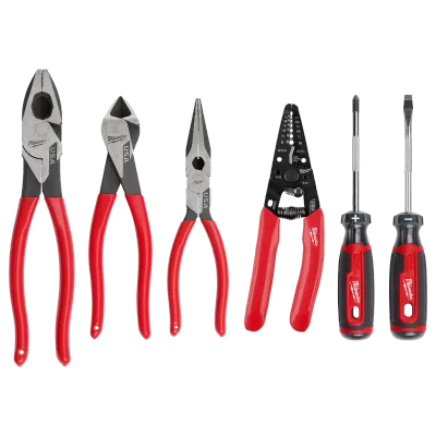 6 PC. Dipped Grip Cutting Pliers, Wire Stripper, & Cushion Grip Screwdrivers Set (USA)