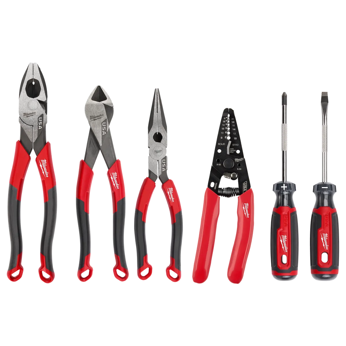6 PC. Comfort Grip Cutting Pliers, Wire Stripper, & Cushion Grip Screwdrivers Set (USA)