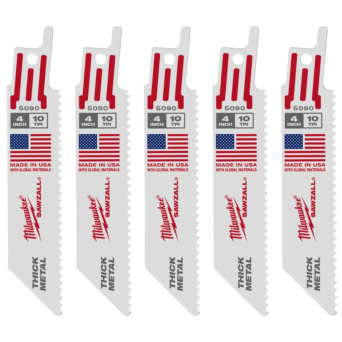 Milwaukee Tool 4" 10 TPI Thin Kerf SAWZALL® Blades (5 Pk) SAWZALL-METAL-BLADES