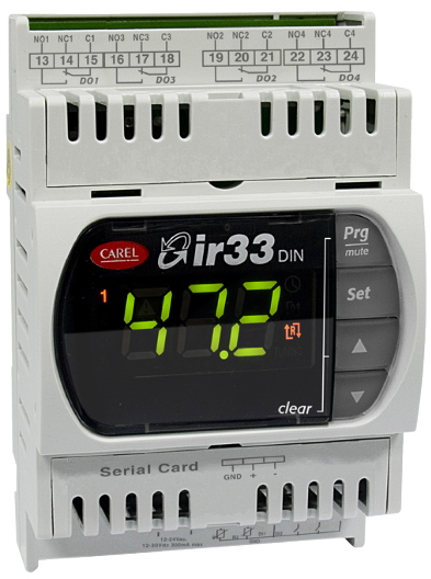 Carel ir33 DIN Universal Controller, 4 Relays, 2 AI, 2 DI, 4 DO, 12–24 V AC / 12–30 V DC (DN33Z7LR20)