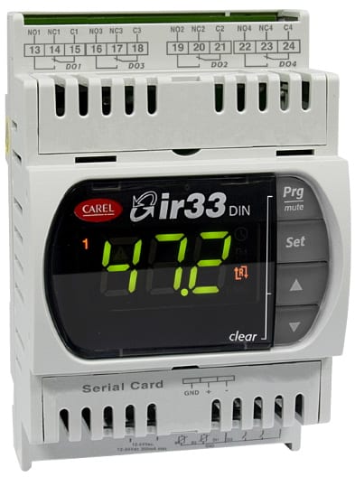 Carel ir33 DIN Universal Controller, 4 Relays, 2 AI, 2 DI, 4 DO, 12–24 V AC / 12–30 V DC