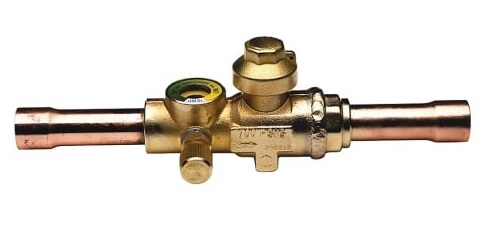 Ball Valve with Sight Glass and Schrader Valve, 3/8" Solder, 48 bar (937203SG)