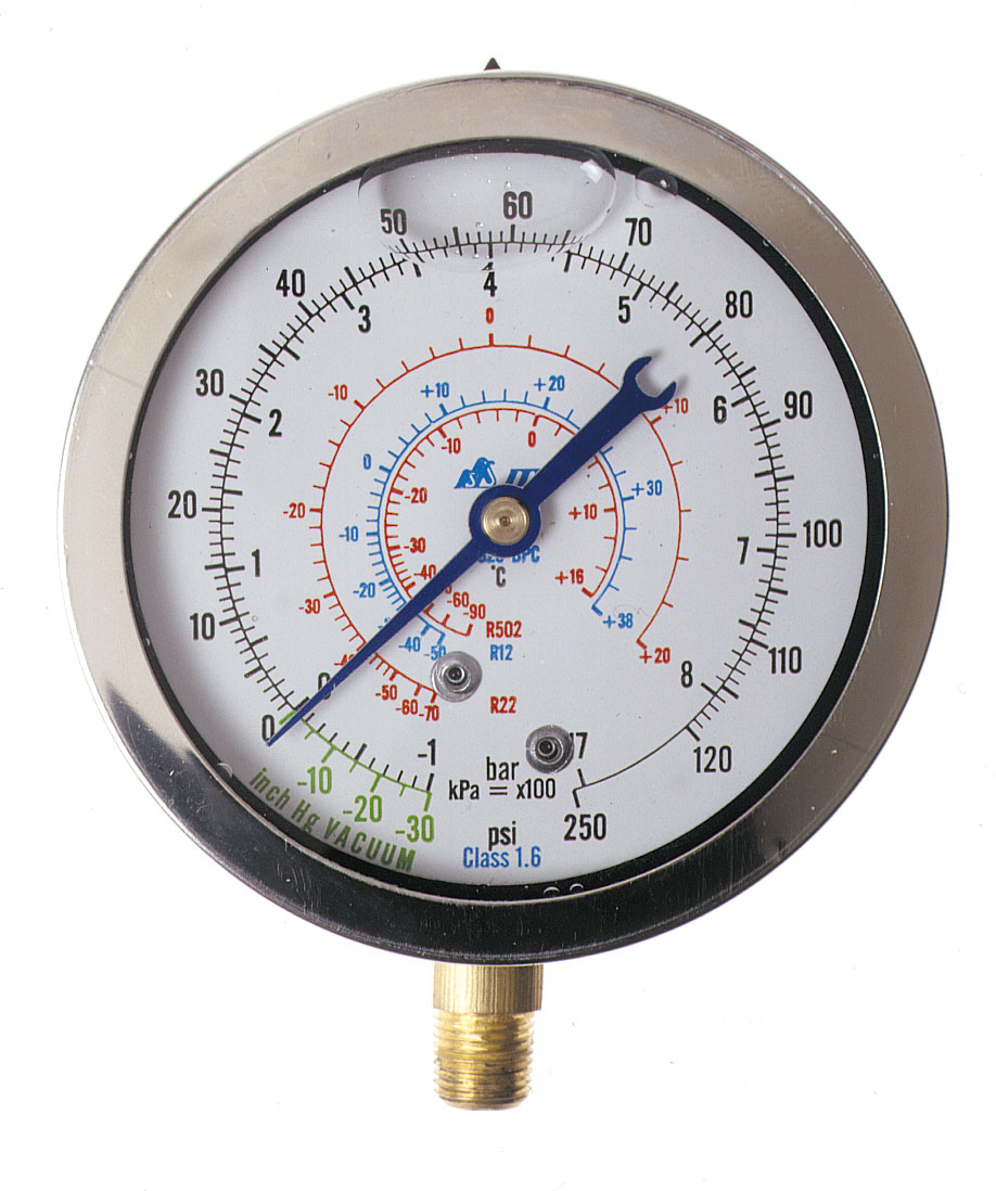 Low-Pressure Gauge 825-G-BC/447, Glycerine-Filled, -1 to 8 bar, Ø80 mm, 1/8" NPT (435661)