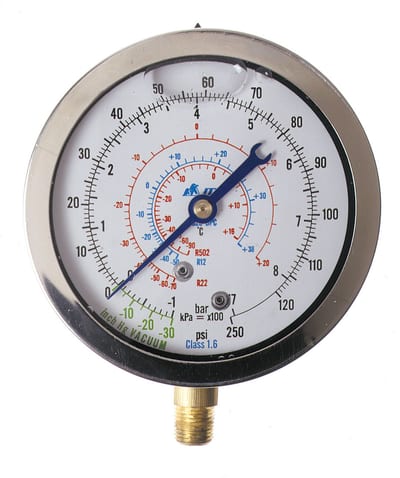 Low-Pressure Gauge 825-G-BC/447, Glycerine-Filled, -1 to 8 bar, Ø80 mm, 1/8" NPT