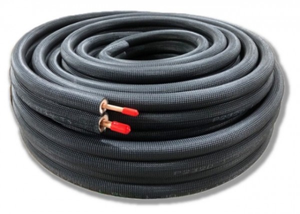 Pre-Insulated Copper Pipe Pair 1/4" + 1/2", 20 m Coil, Black (P2420)