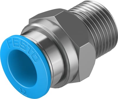 Festo QS Straight fitting push-in nickel-plated brass BSPT nipple - 12mm, 3/8", QS-3/8-12