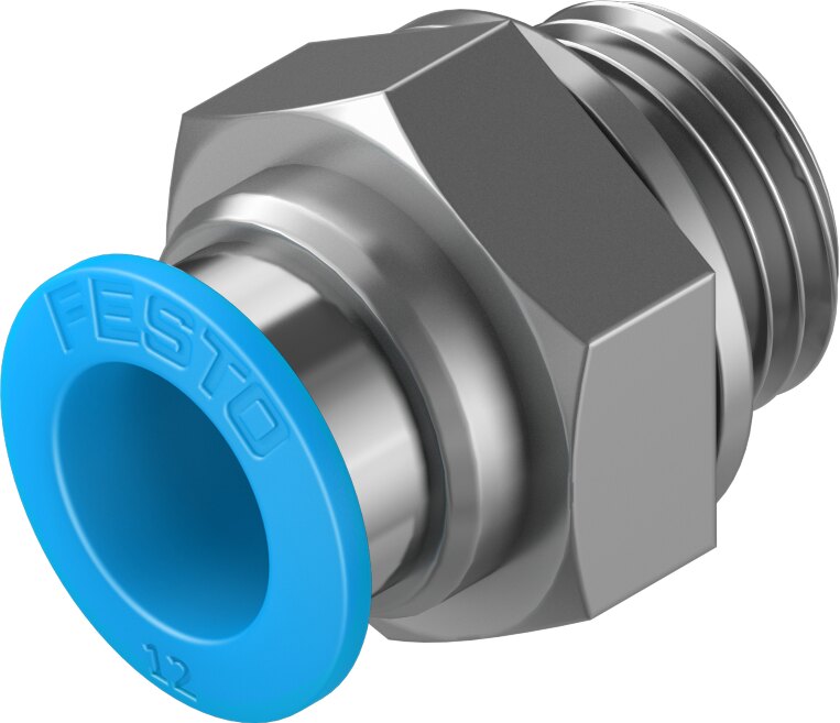 Festo QS Straight fitting push-in nickel-plated brass BSPP nipple - 12mm, 1/2", QS-G1/2-12