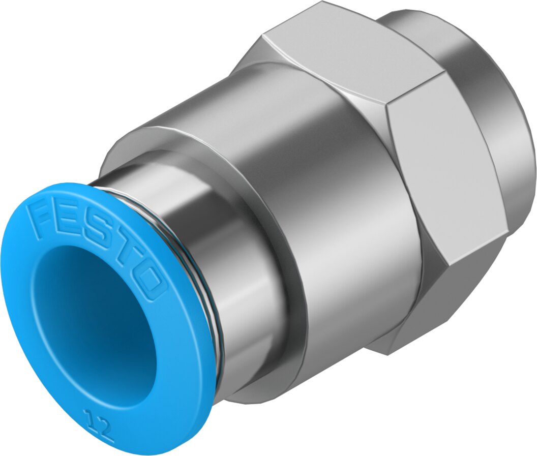 Festo QSF Straight fitting push-in nickel-plated brass BSPP socket - 12mm, 1/4", QSF-1/4-12-B