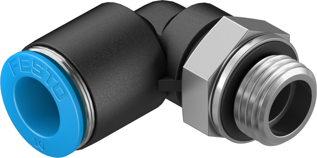 Festo QSL Elbow fitting push-in composite BSPP nipple - 10mm, 1/4", QSL-G1/4-10